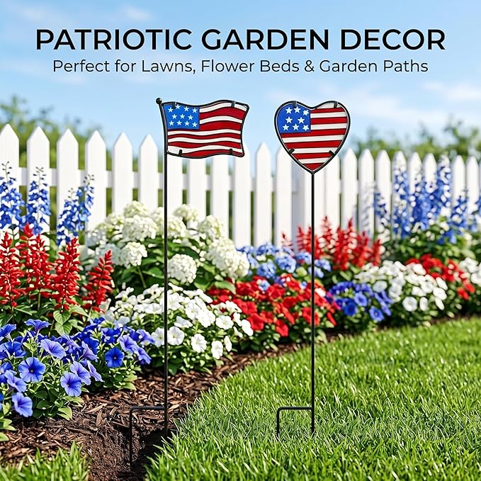 TZSSP Metal Flower Stakes,Floral Stake Decorative for Outdoor- Yard Art,2 Pack Flower Garden Stakes Decor for Lawn & Yard Ornament, Rust and Weather Resistant