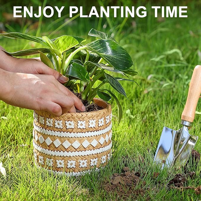 vomiceak Concrete Rattan-Style Plant Basket Planter, 5" Plant Pots Indoor Outdoor with Drainage Hole, Boho Flower Pot for Succulents, Herbs, Modern Farmhouse Decor, Ideal Gift for Plant Lovers