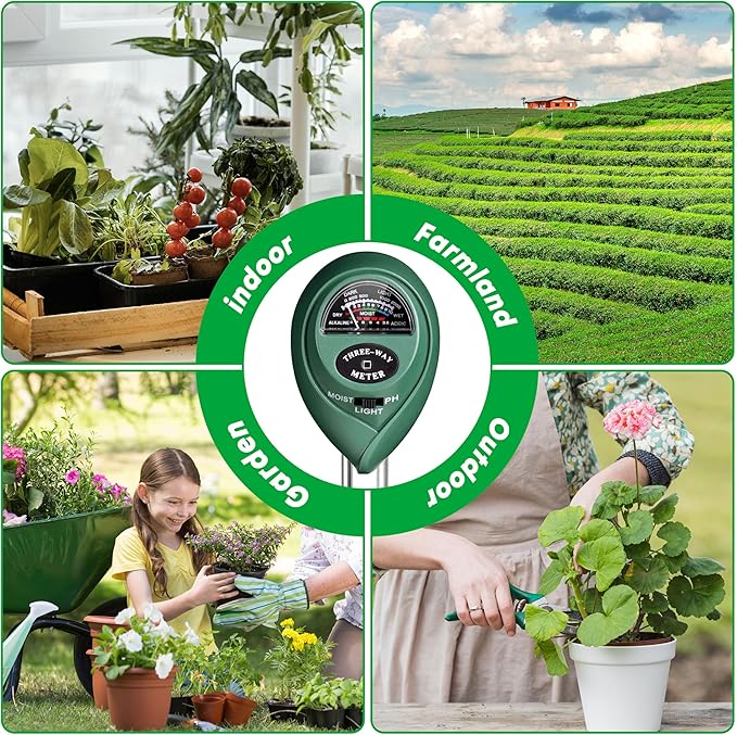 iPower Soil Meter, 3-in-1 Plant Moisture Light PH Tester for Gardening, Farming, Indoor & Outdoor Use, 2 Pack
