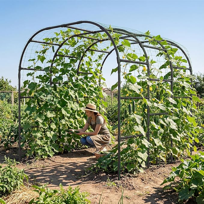 SUNYRISY Garden Arch Trellis for Climbing Plants Outdoor, 88" x 88" x 88" Metal Core Tall Archway Tunnel Plant Support for Cucumber Tomato Vine Flowers Vegetables Climbing Plants