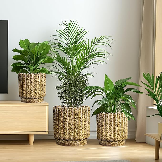 Ceramicfor Ceramic Plant Pots - 12 Inch Planter with Drainage Hole, Large Ceramic Flower Pots for Indoor Plants, Round Planter Outdoor, Living Room Decor, Gifts for Plant Lovers, Yellow