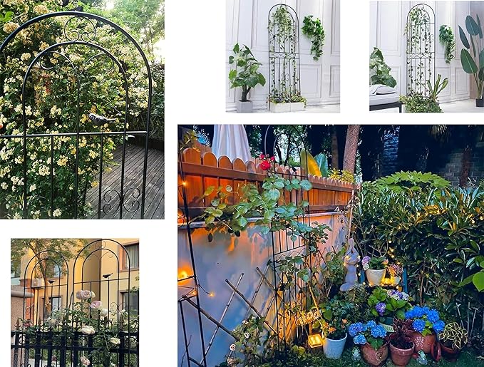 4 Pack 86.7" H x 19.7" WMetal Garden Trellis with Black Coating, Wire Lattice Grid Panel for Climbing Plants Outdoor Roses Vine Cucumbers Vegetables Flower Support (86.7" H, 4 Pack)