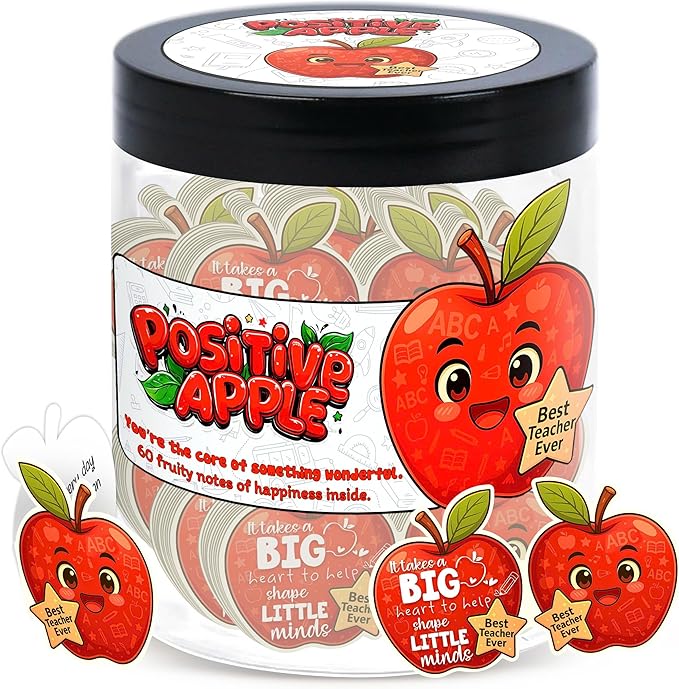 Positive Apple Jar with 60 Daily Affirmation Cards, Emotional Support Apple Gift, Apple Cards, Funny Gifts