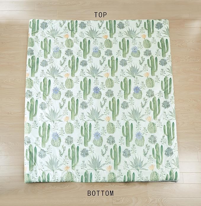 Chezmoi Collection Gregory 7-Piece Serene Lodge Bed in a Bag Queen Comforter Set - Green Blue Cactus Succulent Plant Printed Microfiber Bedding Set