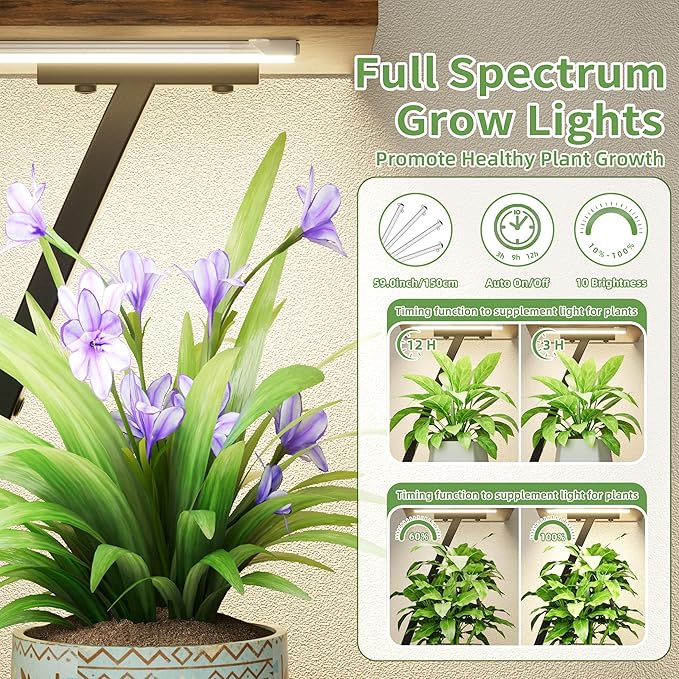 Plant Stand Indoor with Grow Lights, 7 Tiered Plant Shelf Indoor, 50'' Corner Plant Stands for Indoor Plants, Metal Plant Display Shelves Lighted Flower Holder, Plant Rack for Living Room, Black