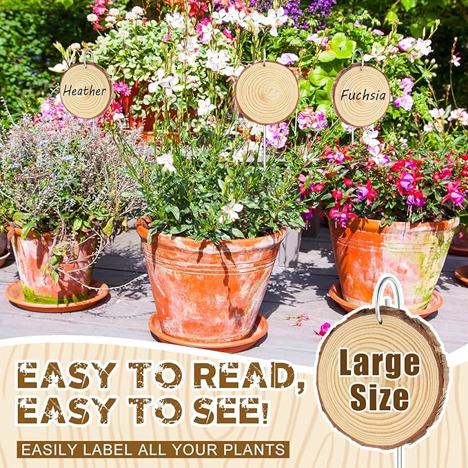 Hicarer 15 Set 4 Inch Large Wooden Plant Markers,15 Pcs Garden Stakes(11.8 Inch Tall) &1 Marker Pen, Garden Labels Tags Sign for Flowers Herbs Seed Vegetable, Hint: A Firm Push for Ideal Hang