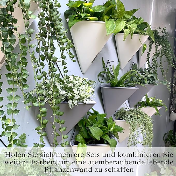 LaLaGreen Wall Planters for Indoor Plants - 4 Pack, 12 Inch Large Self Watering White Geometric Hanging Flower Vase Vessel with Metal Hanger, Modern Stylish Wall Mounted Succulent Pot Holder Decor