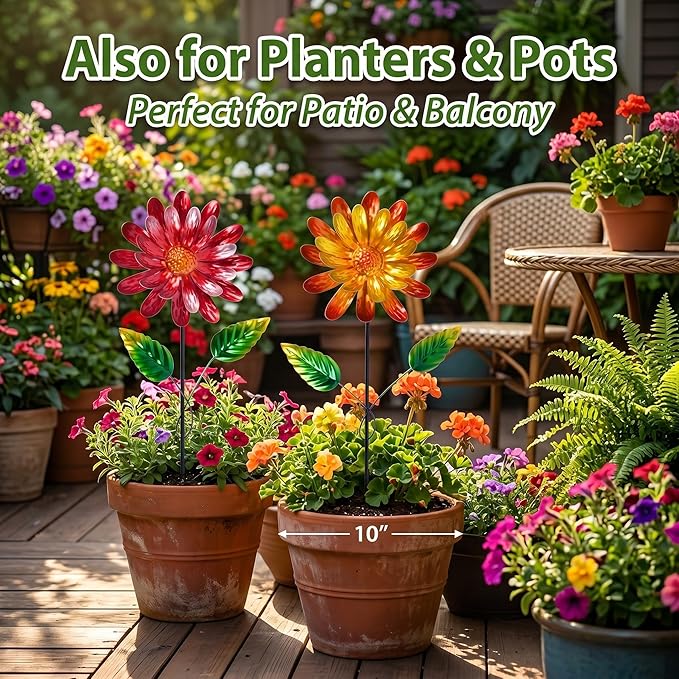 Garden Stakes Decorative, Metal Flowers for Outside, Glow in Dark Yard Lawn Ornaments Plant Pot Flower Bed Decor, Patio, Set of 3, Purple Yellow Red
