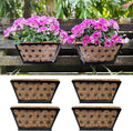 LaLaGreen Window Boxes Planter for Outdoor Plants (4 Pack, 12 Inch) Black Metal Small and Cute Rectangular Flower Pot Wall Planters Trendy Horse Trough Deck Fence Railing Balcony Patio Rail Home Decor