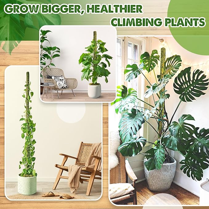 DUSPRO 4 Pack 22" Black Stackable Mesh Moss Pole for Plants – Extendable Up to 71", Natural Forest Moss Pole Monstera Plant Support, Moss Stick for Climbing Plants, Indoor Plant Stakes Accessories