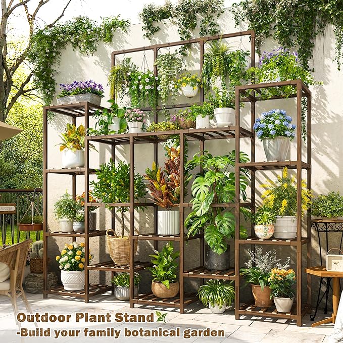 EnHomee Plant Stand Indoor Tall Plant Stand Outdoor Large Wood Plants Shelf with 18-22 Pots for Patio, Living Room, Garden, Balcony, 55.9" Wx63.1 Hx11.78 D