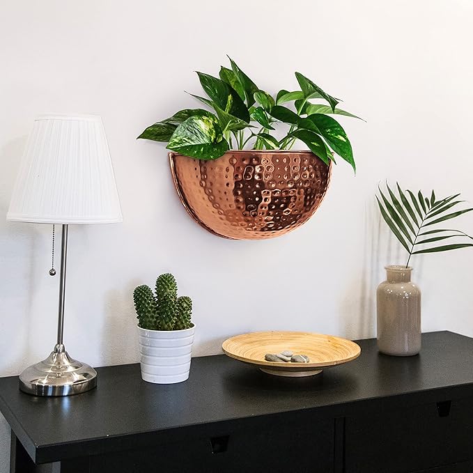 Allegorie Metal Wall Planter | Indoor or Outdoor Hanging Plant Pot | Farmhouse Decor & Boho Kitchen Decoration for Herbs & Succulents and Living Wall 12x7 (Copper)
