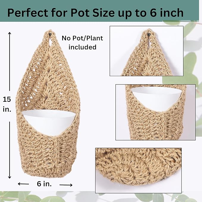 2 Pack 6 inch Macrame Wall Plant Hanger, Hanging Orchid Basket | Wall Plant Holder, Wall Planters for Indoor Plants (2 Pack, for up to 6 inch Pot)