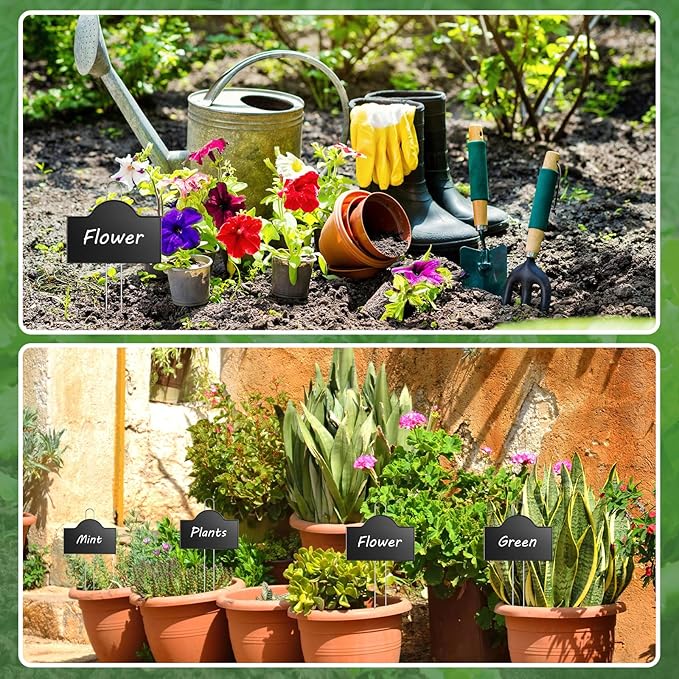 Landhoow 12 Pack Extra Large Metal Plant Labels 6" x 4" with 11'' Stake Stainless Steel Garden Markers Waterproof Memorial Plaques Weatherproof Plant Sign for Vegetable Herb Flower Greenhouse Outdoor