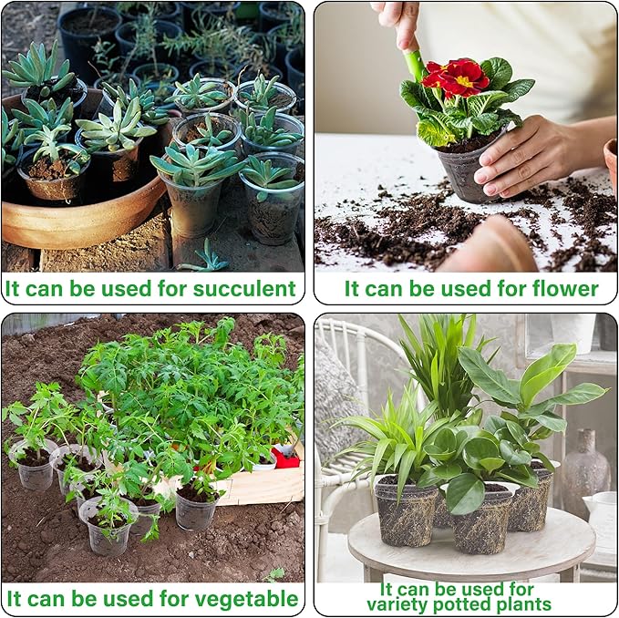 winemana 4 Inch Seed Starter Tray for Vegetable Herb Lettuce Seeds, Plant Pots for Potting Soil Indoor Plants, Clear Nursery Pots Plastic Planting Pots Garden Flower Pots- 60 Packs