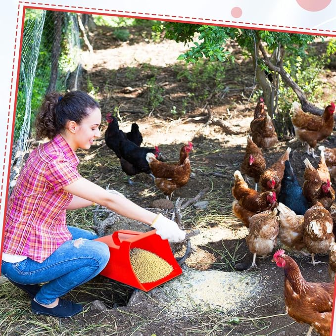 Relaxweex 2 Pcs Large Feed Scoop 128 oz Plastic Utility Grain Bird Seed Scoop Ice Seed Enclosed Bucket Shovel with Side Handle for Horse Chicken Livestock Animal Dry Food Restaurant Kitchen(Red)