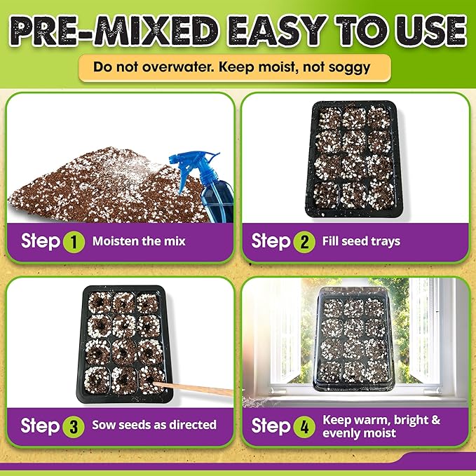 Seed Starter Potting Soil Mix, 8 Dry Quarts, Ready-to-Use Peat-Free Coco Coir Seed Starting Mix 4-in-1 Blend with Perlite, Vermiculite & Worm Castings for Germination & Seedlings