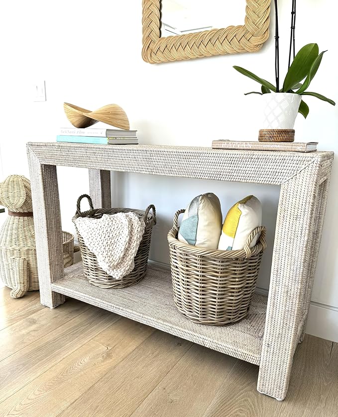 Kouboo Kobo Rattan Round Planter, Gray Decorative Storage Basket
