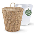 84ECO 3 Gallons Seagrass Waste Basket with Lid and Liner - Wicker Trash Can