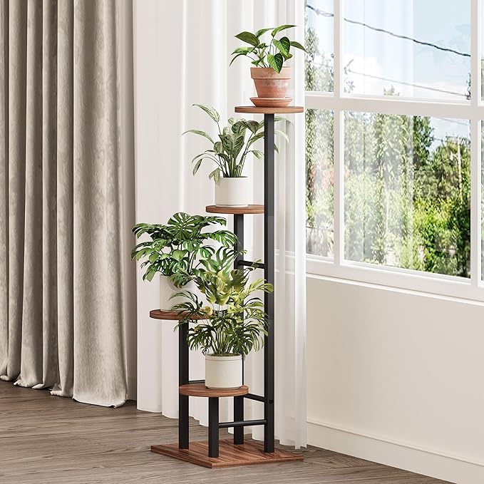 5 Tier Plant Stand Indoor, Corner Plant Shelf, Plant Shelves Organizer, Flower Stand for Multiple Plants, Tall Wood Plant Shelf Holder for Indoor, for Living Room, Balcony GPS108DR