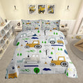 Feelyou Construction Comforter Set Full Size Equipment Trucks Bedding Set for Kids Boys Construction Vehicles Duvet Quilt Excavator Tractor Bedroom Decor Cartoon Car Grey3 Pcs with 2 Pillow Cases