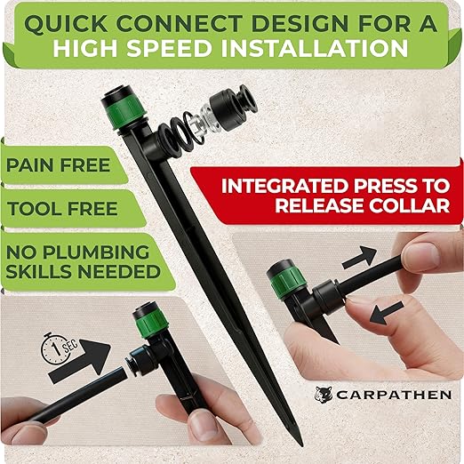 CARPATHEN Drip Irrigation System Kit - Complete Quick Connect Garden Watering System with Adjustable Sprinkler Emitters, 5/16" & 1/4" Tubing - Drip Line for Raised Beds, Greenhouse