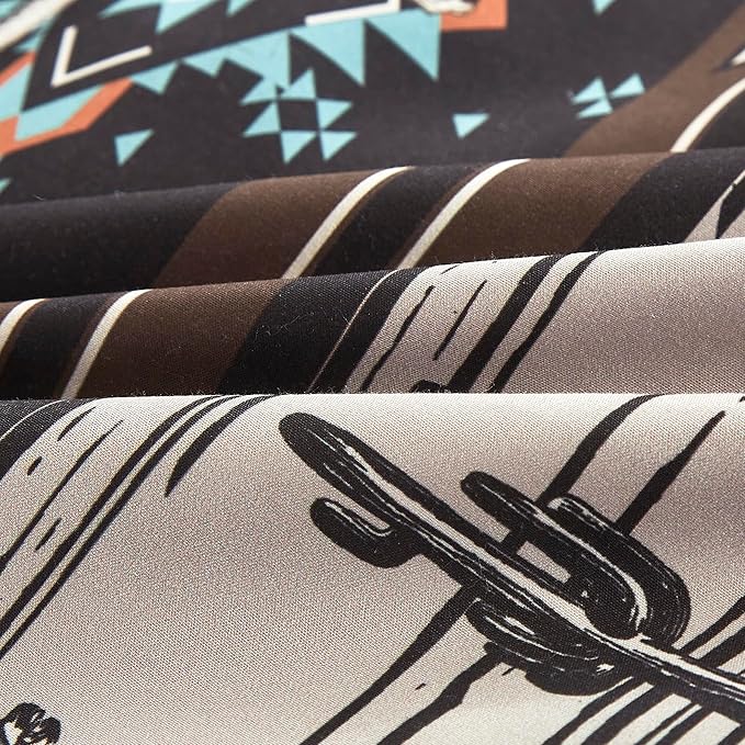 Chezmoi Collection Sawyer 3-Piece Southwestern Cowboys Rodeo Comforter Set - Multicolor Blue Brown Beige Clay Printed Washed Microfiber Bedding, Full