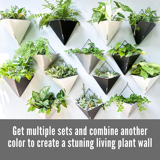 LaLaGreen Wall Planters for Indoor Plants - 4 Pack, 12 Inch Large Self Watering Black and White Mixed Color Geometric Indoor Vertical Garden Wall Hanging Flower Vase Vessel with Metal Hanger Stylish
