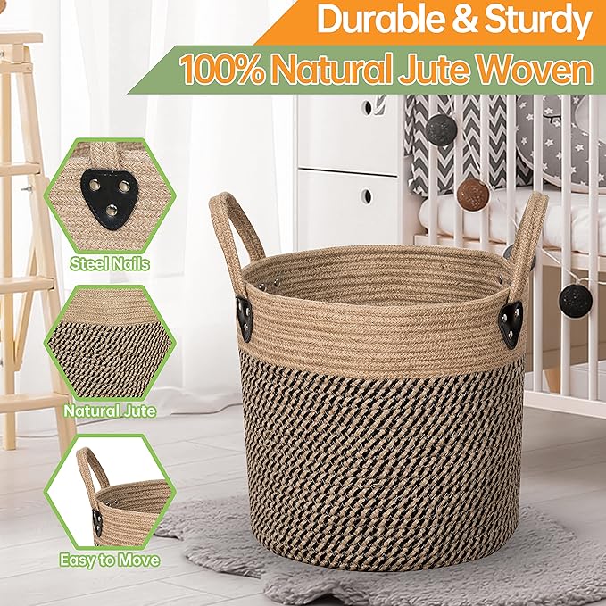 Zoes Homeware Jute Rope Basket - 10"x10" Woven Plant Pot Holder with Handles, Boho Indoor/Outdoor Planter Cover, Multifunctional Storage
