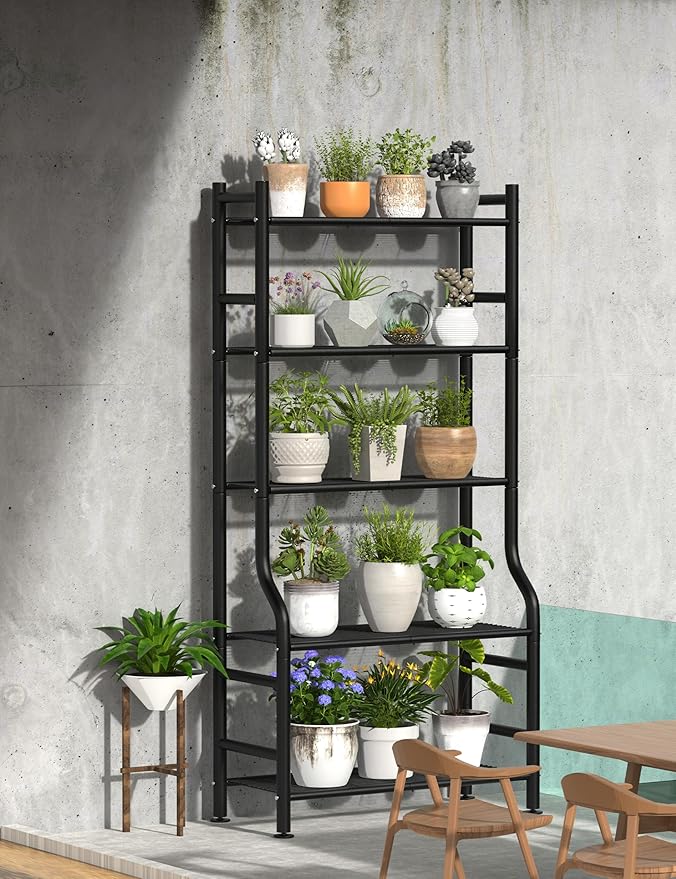 Livilord 5-Tier Plant Stand Indoor Outdoor, 64" Tall Metal Ladder Shelf for Multiple Flower Pot Holder, Waterproof Corner Garden Rack for Balcony Living Room, Black