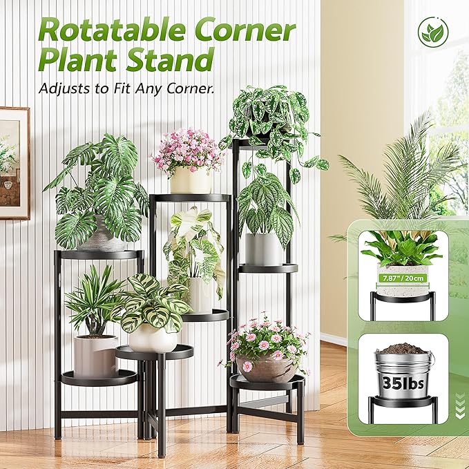 Black Stand Plants, Metal Tiered Plant Stands Indoor, 8 Tier Corner Flodable Plant Stand Outdoor Planter Flower Pot for Multiple Plants, Floding Display Racks for Patio Porch Balcony
