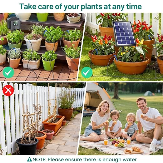 Biling 4W Solar Drip Irrigation System Kit, Digital Programmable Automatic Water Timer with 2200mAh Battery, Water-Saving Garden Watering System for 15-20 Potted Plants Outdoor/Indoor