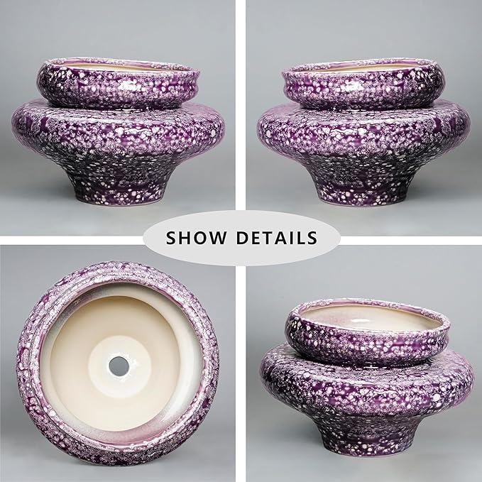 Ceramic Planters - 11 Inch Ceramic Pots for Plants with Drainage Hole, Decorative Planters for Indoor Outdoor, Unique Flower Pots, Garden Office House Decor, Gifts for Plants Lover, Purple