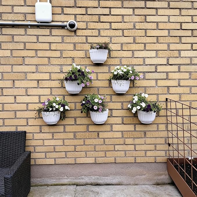 8 Pack Hanging Planters Wall Planter for Indoor Outdoor Plants White 8 inch Plant pots with Drainage Hole, Balcony Planters Railing Hanging Pot Fence Vertical Living Mount with Accessaries