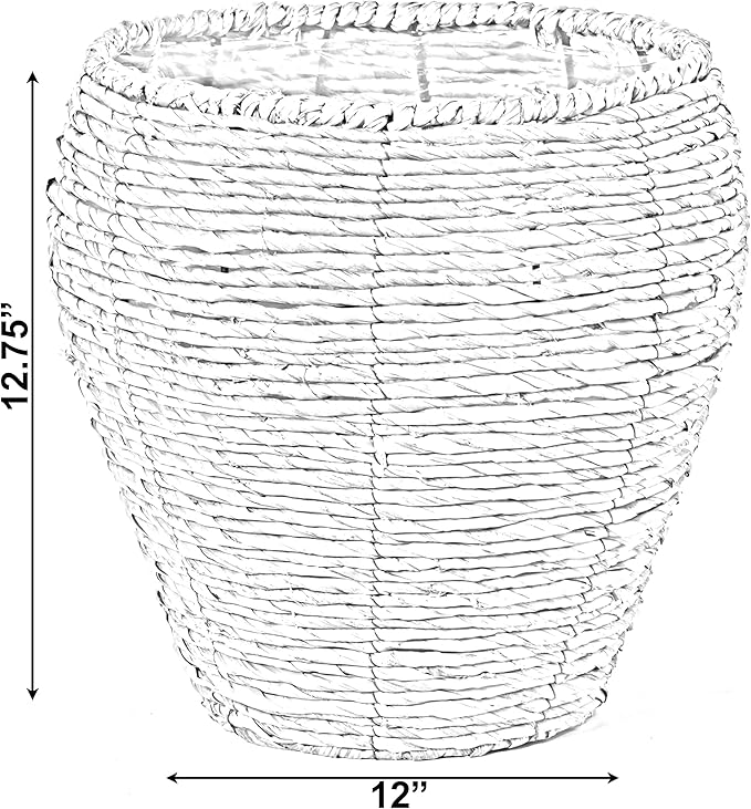 Woven Round Flower Pot Planter Basket with Leak-Proof Plastic Lining - Medium
