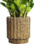 Ceramicfor Ceramic Planter - 7.6 Inch Ceramic Plant Pots Indoor, Round Flower Pots with Drainage Hole, Fluted Decorative Outdoor Planters, Office Home Decor, Plant Lover Gifts, Yellow