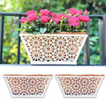 LaLaGreen Window Boxes Planters for Outdoor Plants (2 Pack, 12 Inch) White Metal Small and Cute Fence Rectangular Hanging Planters Flower Box with Coco Liner, Horse Troughs Balcony Deck Railing Porch