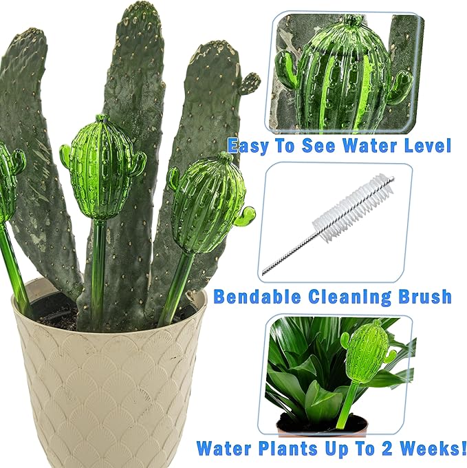 5 STAR SUPER DEALS Aqua Glass Plant Watering Globes Automatic Self Watering Plant Insert Spike Orbs - Indoor Outdoor Plant Drip Irrigation - for Flowers, Herbs, Houseplants (Cactus Globes, 4, Units)