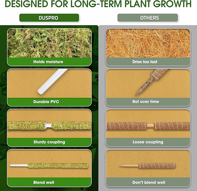 DUSPRO Natural Stackable Moss Pole for Plants Monstera Potted Plant Stakes for Indoor Plants Extendable Plant Pole Moss Sticks for Plants Climbing Vine Supporting Monstera Trellis 10Pcs 22''