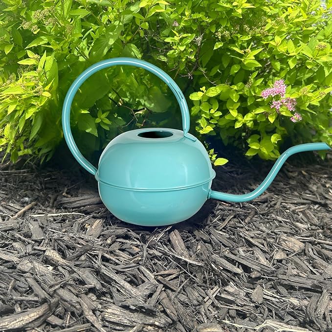Down to Earth Basics 1.5 Liter Metal Watering Can – Teal Painted Finish, Durable Metal with Long Spout for Indoor & Outdoor Plant Watering