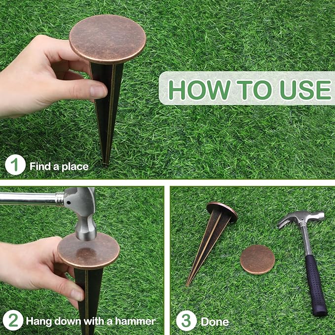 8 Pack Permanent Property Line Markers, 7x3 Inch Brass Boundary Markers for Property Land Survey Stakes Heavy Duty Survey Pin for Home Depot Septic Tank Yard Paver Ground Landscape Surveying