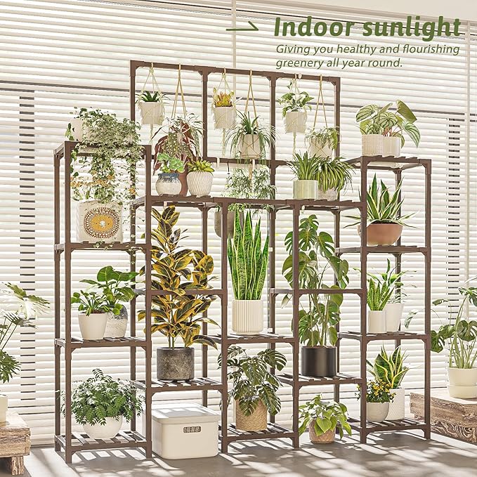 GENTINGBRO Plant Stand Indoor with Grow Light 14 tiers Large Plant Shelf for Indoor Plants Display Heavy Duty Plant Rack for Living Room Patio Decor