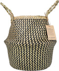 Blueming Home Wicker Plant Basket – Large Seagrass Floor Pot for Faux Olive Tree or Snake Plant, Black Decorative Woven Indoor Planter for 9-10 Inch (Black, Large)