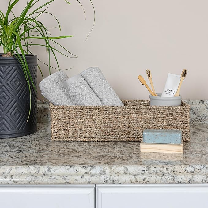 Household Essentials Handwoven Seagrass Rectangular Storage Basket, Natural