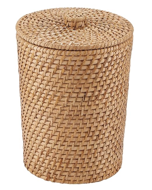 84ECO Wicker Trash Can with Liner and Lid - Rattan Trash Can - Wicker Waste Basket for Bathroom, Bedroom, Office - Rattan Waste Basket