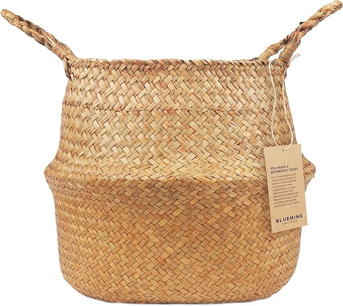 Plant Basket – Olive Tree Pot for Indoor Fake Trees, 9-10 Inch Woven Wicker Planter Baskets for Faux Artificial House Plants (Original, Large)