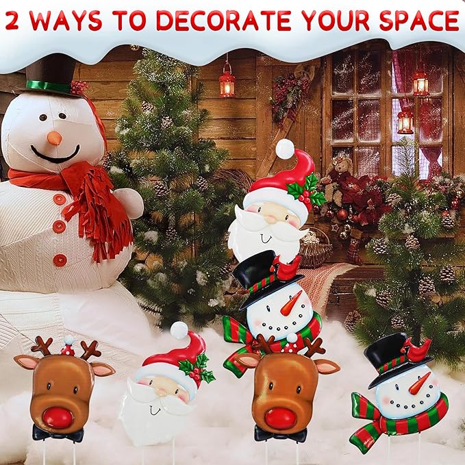 3 Pack Metal Christmas Yard Signs Decor for Multiple Stacked, Christmas Yard Stakes with Santa Claus Snowman Elk Fall Yard Decor for Outside Garden Yard Lawn Porch