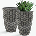 Autodaya 20" Tall Planters Set of 2, High-Density Resin Wavy Outdoor Pots for Plants, Versatile Indoor/Outdoor Flower Pots w/Drainage Holes for Patio, Garden, Porch & Living Room Decor, Ideal Gift