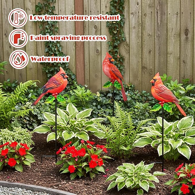 3PCS Cardinal Bird Yard Outdoor Decoration Stakes, Grandmas Garden Statue Home Yard Decoration Signs with Stakes, Personalized Unique Funny Gifts, Lawn Ornaments Home Decor