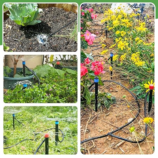 Maotong 110ft Drip Irrigation System Kit, Garden Watering System DIY Automatic Irrigation Equipment Set for Lawn Raised Bed Greenhouse Plant Watering with 1/4'' Tubing, Drip Emitters, Connectors